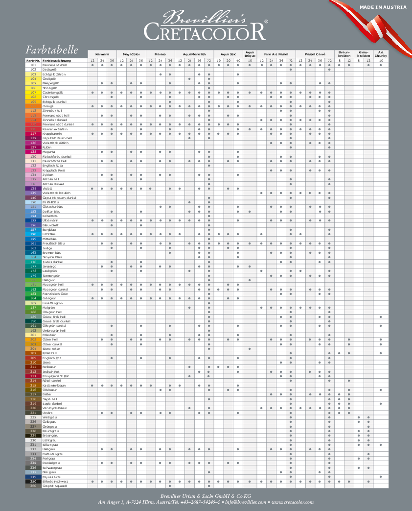 Cretacolor Farbtabelle Deutsch