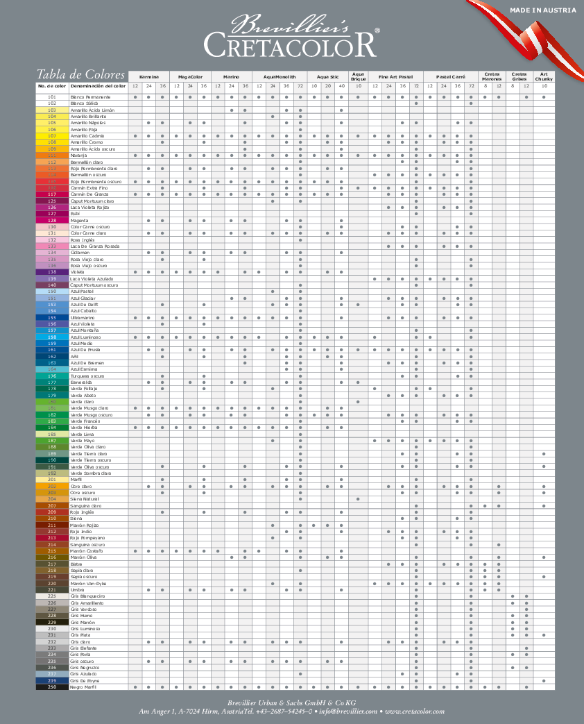 Cretacolor Farbtabelle Spanisch